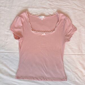 Pink Lace Trim Women's Top